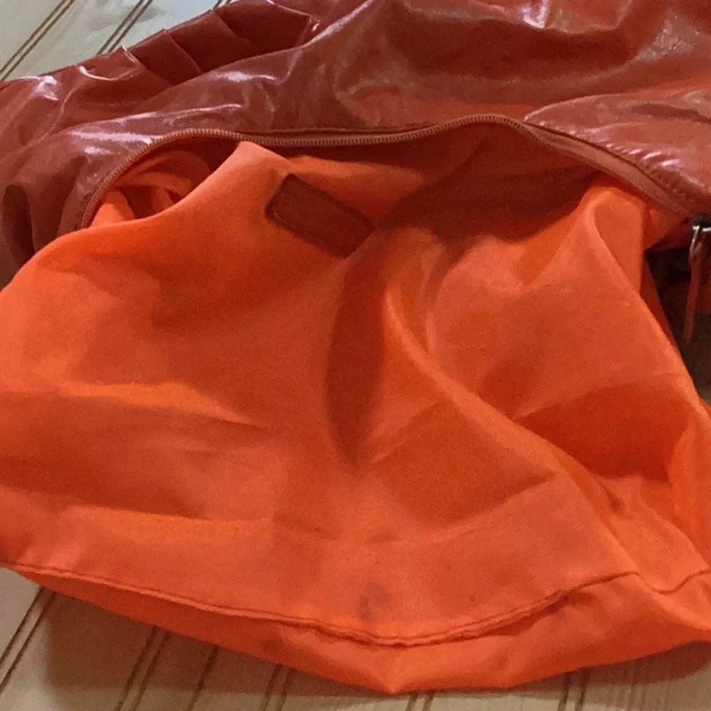 Orange Pebbled Faux Leather Zig Zag Women's Hobo Bag‎ Purse